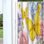 rideau douche papillons fleurs jaunes polyester moderne anneaux rideau blanc violet bleuclair chambre toilette