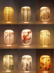 lanterne solaire led suspendue 10cm japonais motif floral branches papier texturé semi transparent verte