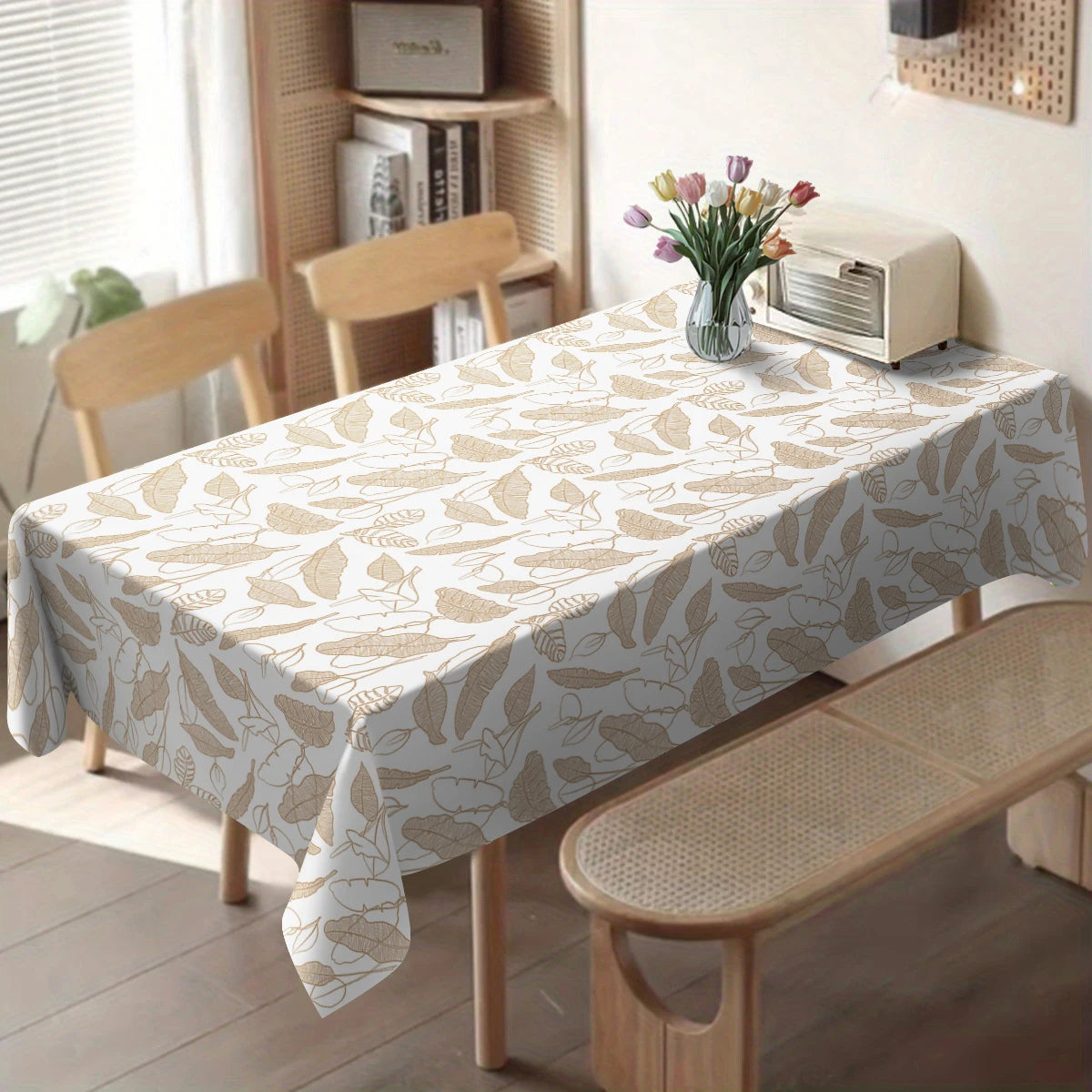 nappe table rectangulaire imperméable motif feuilles beige moderne polyester cuisine salon mariage extérieur