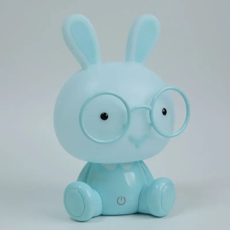 lampe table forme lapin bleu blanc rose vert lunettes sourire mignon led