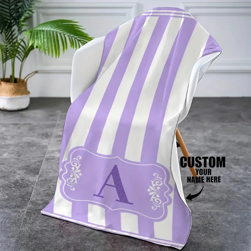 serviette plage rayée violet clair absorbante sèche rapide polyester moderne large nom logo personnalisable