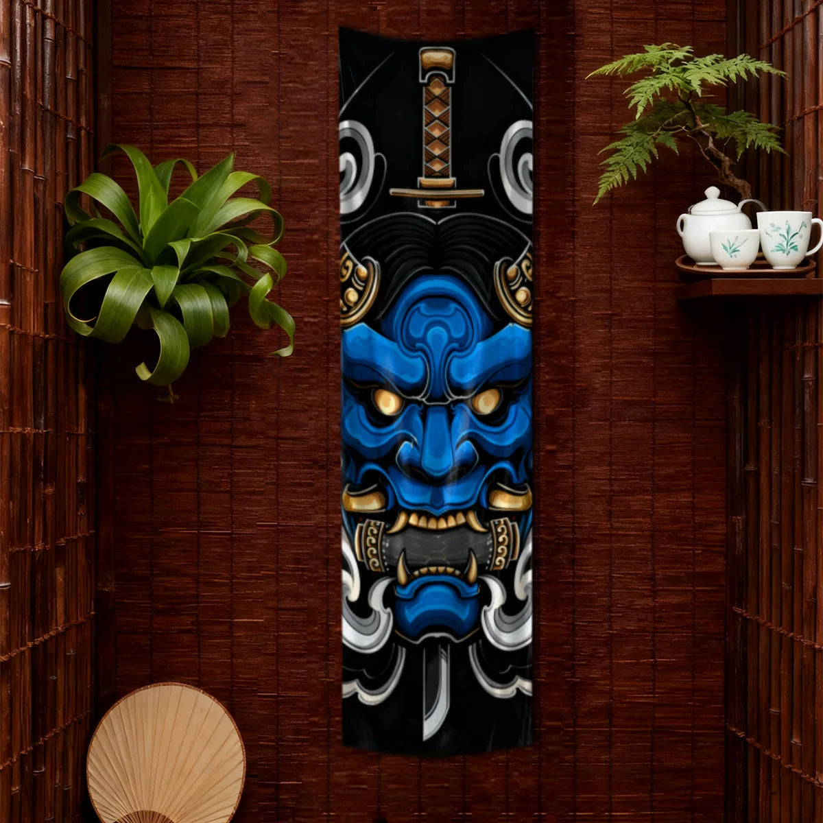 serviette bain art traditionnel japonais masque doré moderne noir blanc or