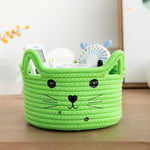 panier rangement créatif réutilisable blanc rose jaune vert bleu visage chat brodé enfantin respectueux