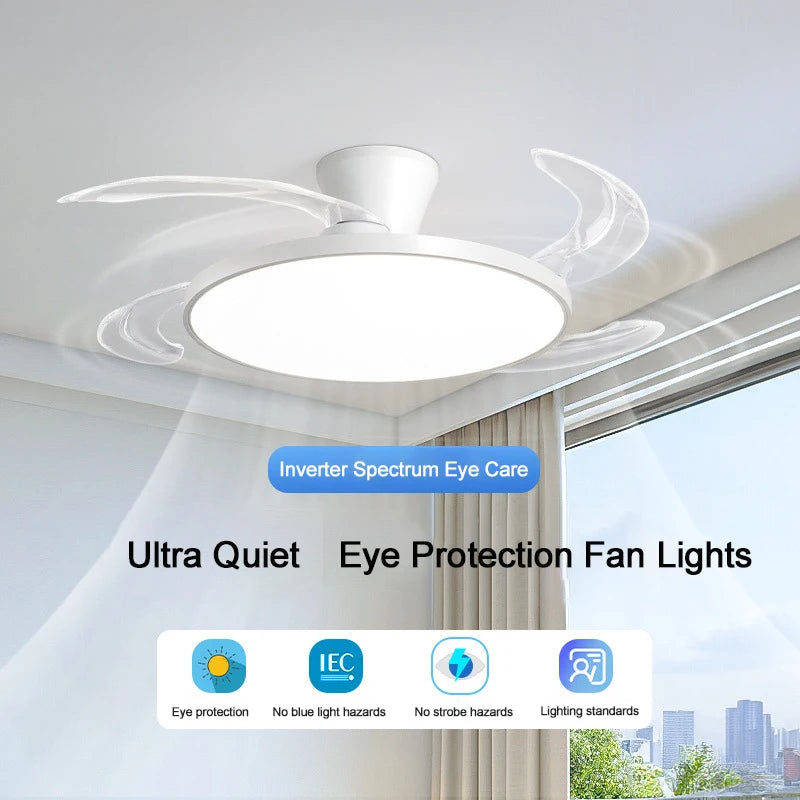 ventilateur plafonnier led moderne blanc lames invisibles télécommande minimaliste chambre salon