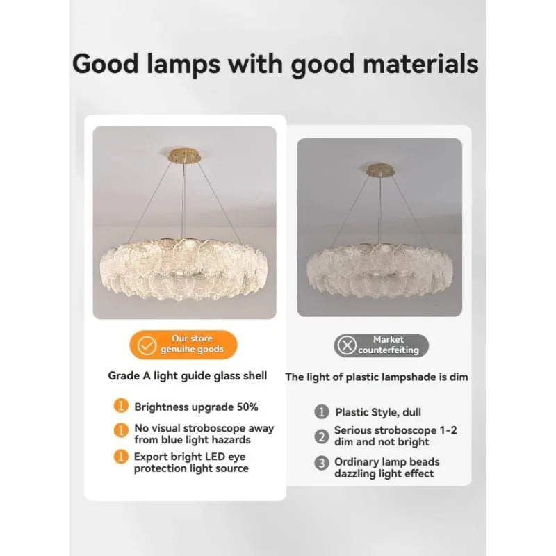 lampe suspendue moderne blanc doré coquillage translucide élégante anneaux métalliques lumière led chambre salon