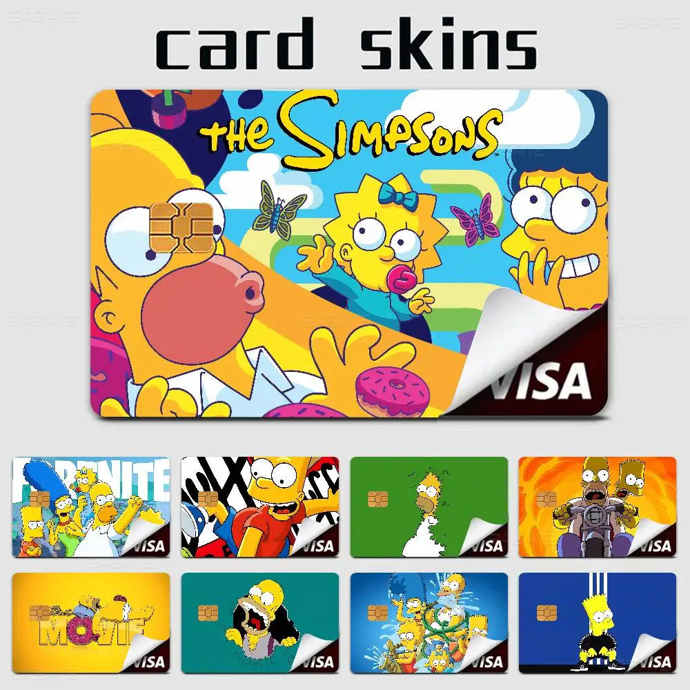 autocollants dessins animés simpsons fortnite cartes bancaires réutilisables imperméables pop art multicolores adultes femmes
