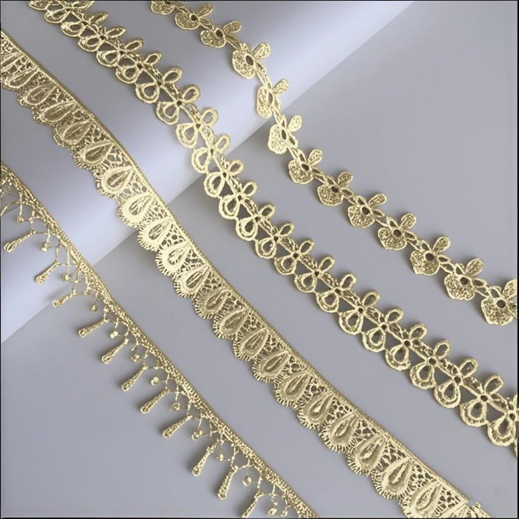ruban dentelle doré fleurs classique polyester bricolage décoration partie accessoires artisanat élégant