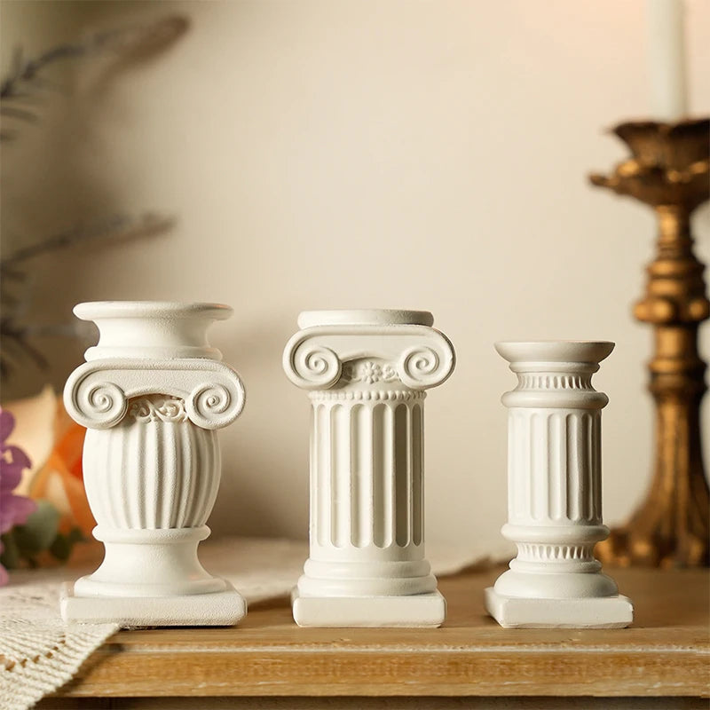 bougeoir classique blanc or sculpté décoration maison statue colonne grecque résine architecturalintérieur ornement