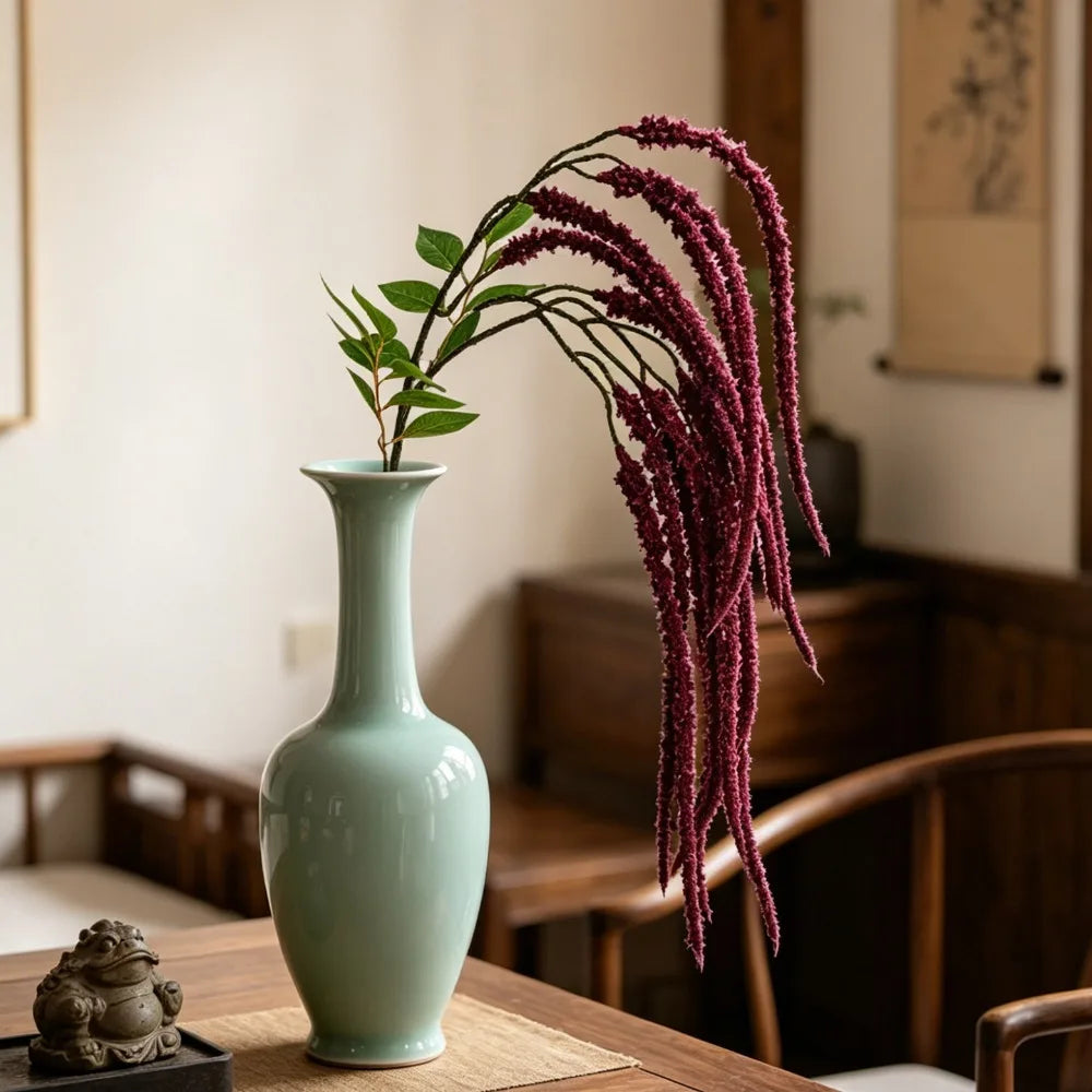 décoration intérieure vase artificiel branche verte blanche classique 95cm haut feuillets