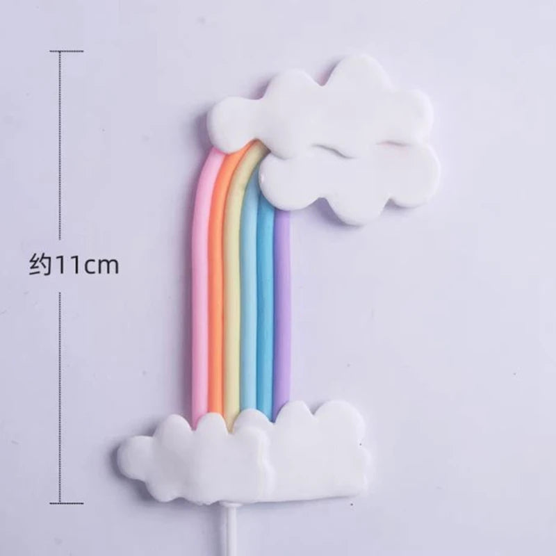 décoration gâteau anniversaire arc ciel étoiles nuages figurines licorne fille étoiles dorées ballons