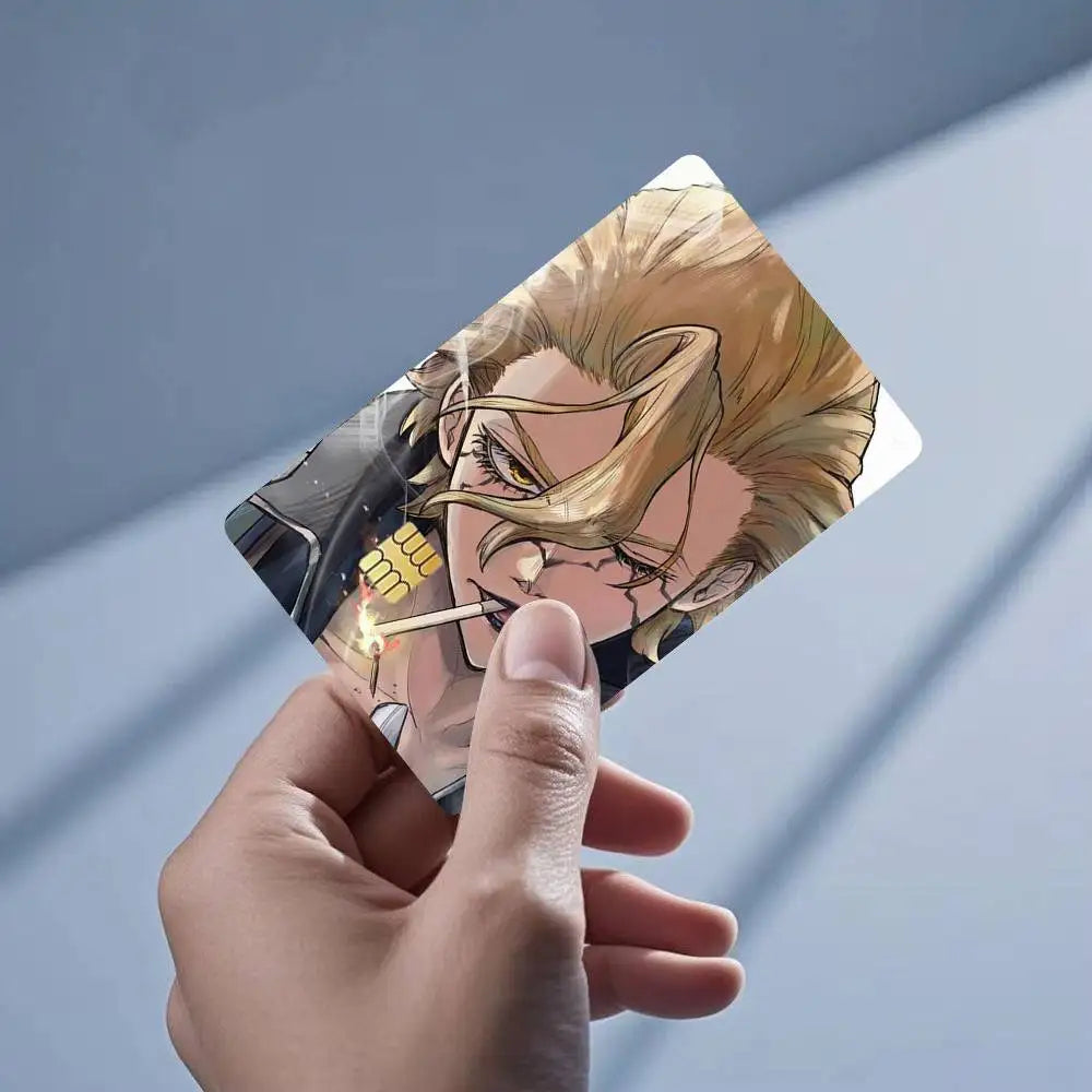 autocollant carte bancaire imperméable réutilisable personnage anime stanley snyder dr stone bleu noir