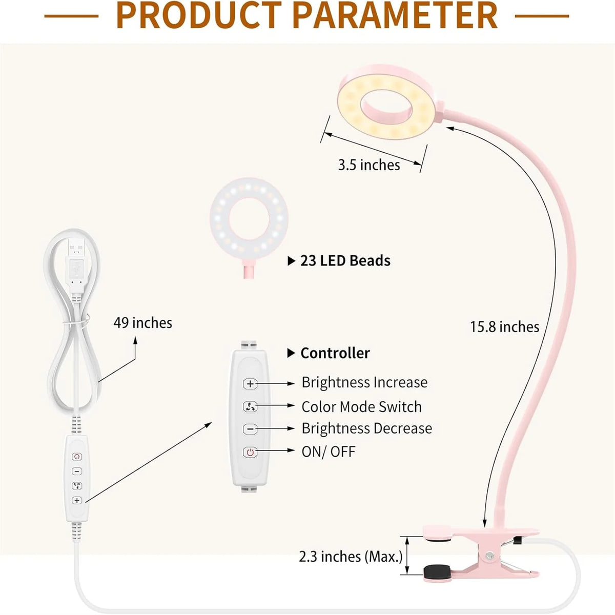 lampe led rose pâle flexible portable clip usb charge moderne