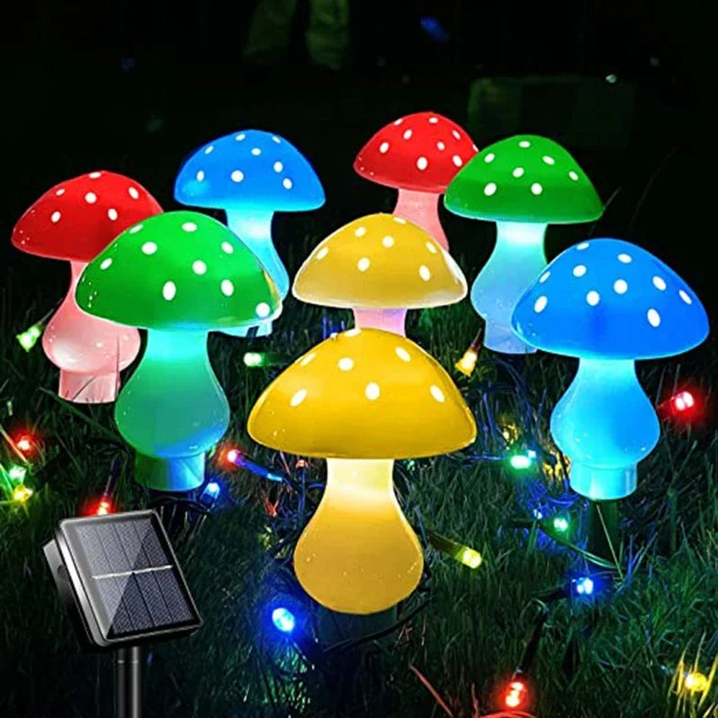lampe solaire champignon rouge jaune verte points blancs moderneextérieur piquet fixe led