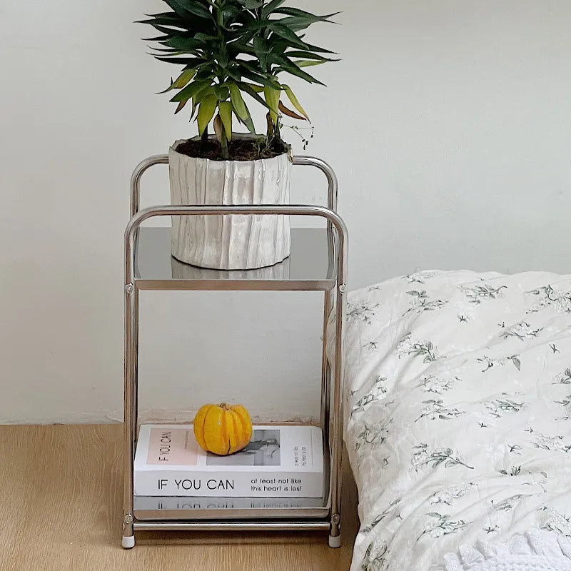 table d'appoint moderne table nuit acier inoxydable plateau verre minimaliste chambre coucher