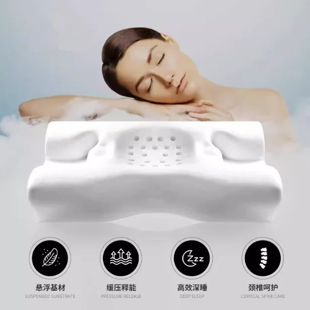 oreiller mémoire forme concave blanc gris ergonomique sommeil latéral coton polyester