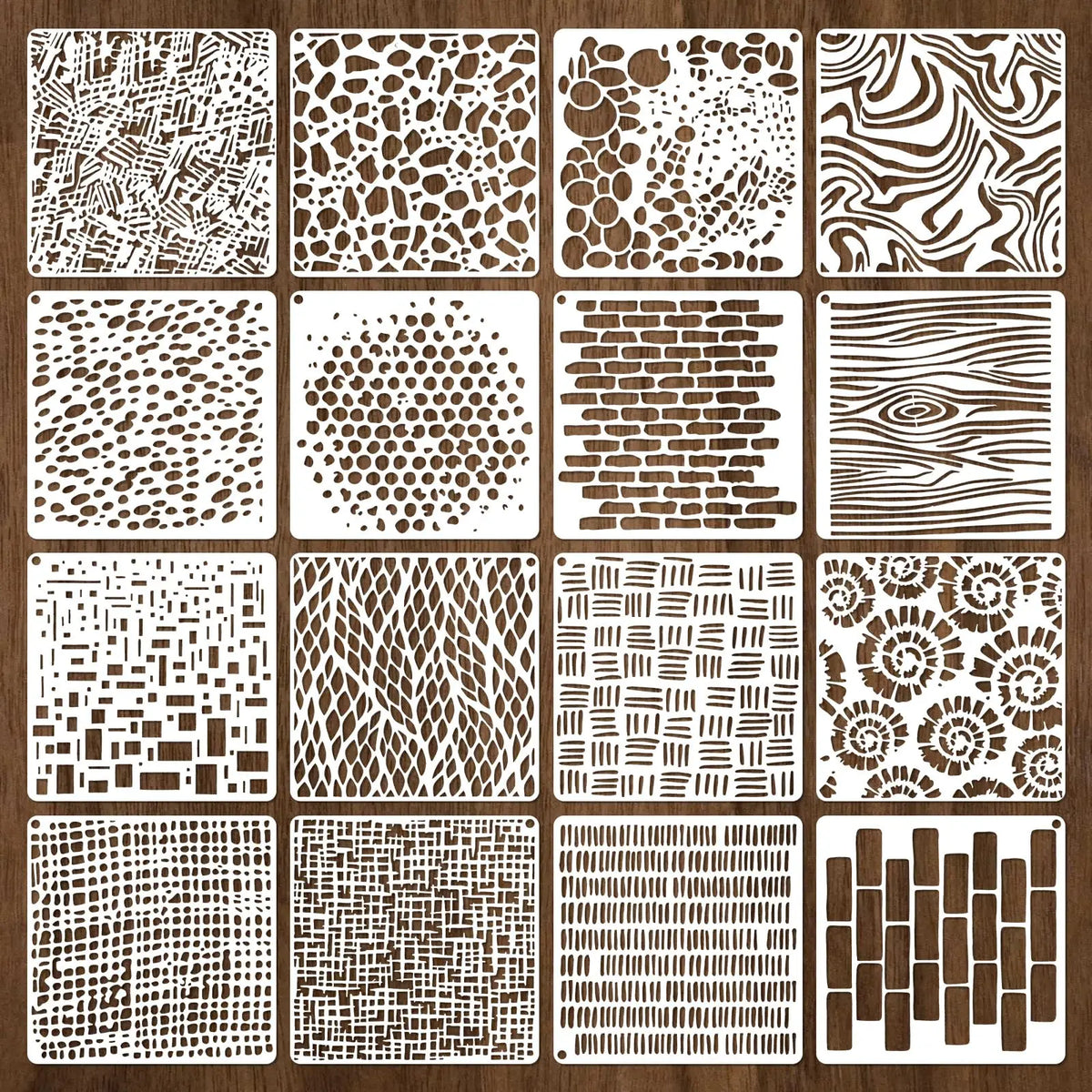 pochoirs peinture blancs divers motifs géométriques modernes opaques peinture meubles bois