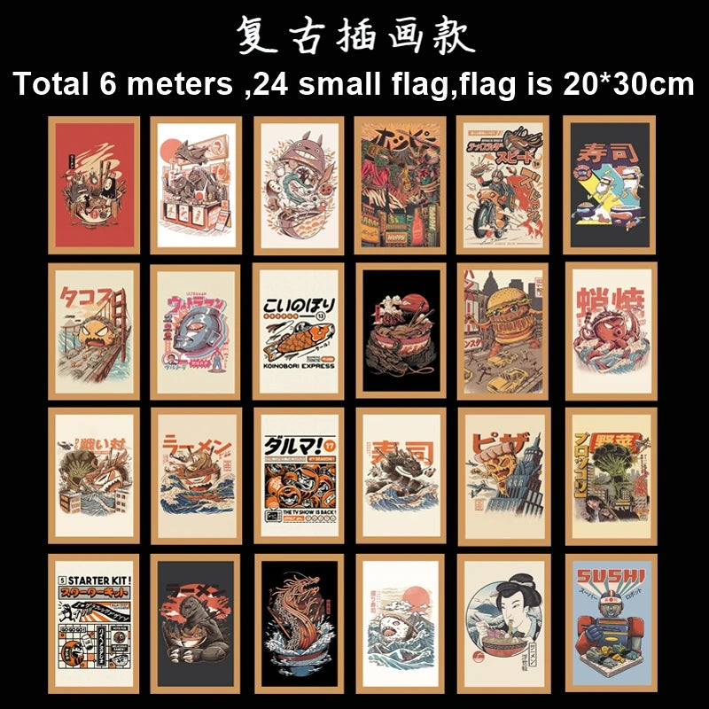 bannières décoratives pop art traditionnel japonais chats dessins animés textes floraux simples orange rouge
