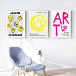 affiche pop art smiley géométrique moderne sans cadre couleur jaune rose bleu verte chambre