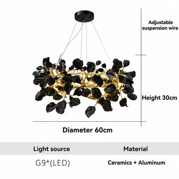 lustre suspendu céramique noir doré forme pétale fleur moderne salon salle manger luxe