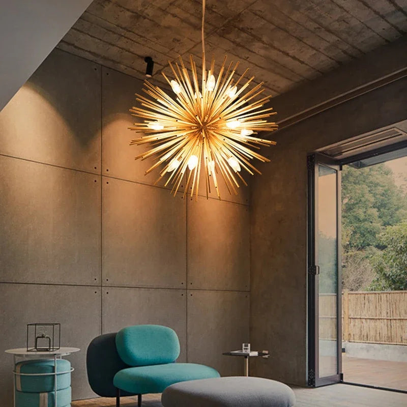 suspension lumineuse or moderne branches radiales ampoules incluses 55cm 65cm 70cm