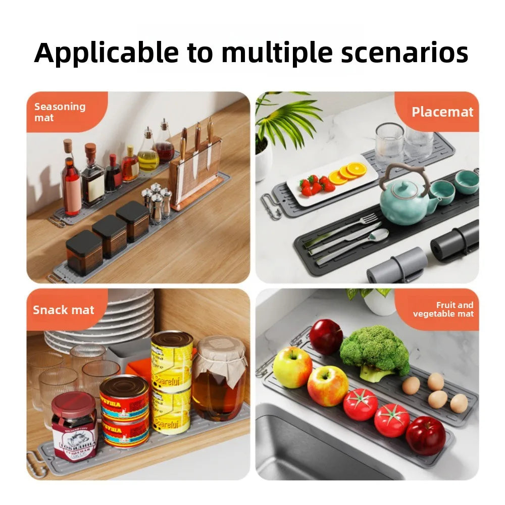 tapis drainage silicone gris moderne rainuré clips fixation cuisine vaisselle