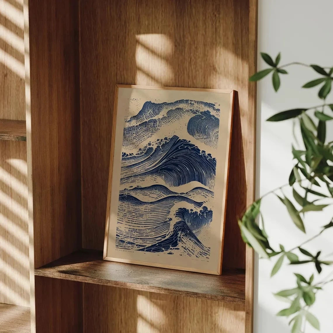 affiche art japonais ondes marines cadre bois salon chambre coucher decoration maison