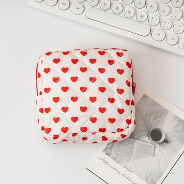 Sac cosmétiques polyestère noir blanc rose bleu cuir mat fermeture glissière poudre compacte brosse