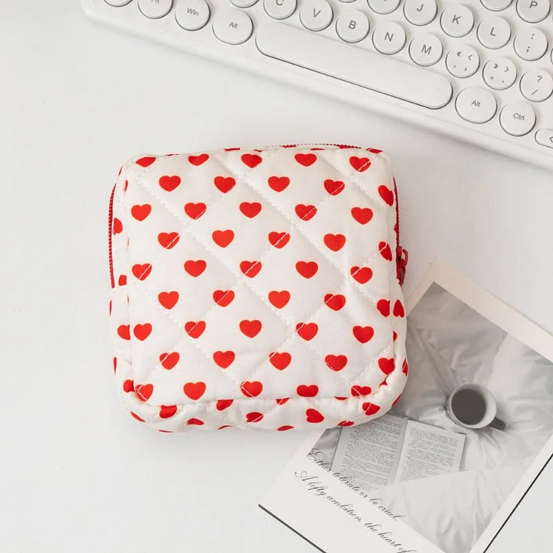 Sac cosmétiques polyestère noir blanc rose bleu cuir mat fermeture glissière poudre compacte brosse