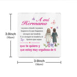 plaque decorative florale deux filles transparente moderne personnalisable texte espagnol decoration blanc rose verte