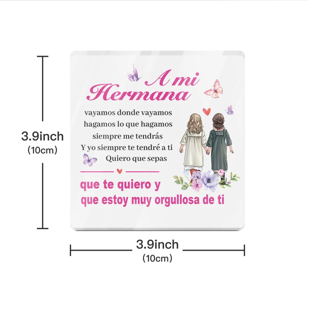 plaque decorative florale deux filles transparente moderne personnalisable texte espagnol decoration blanc rose verte