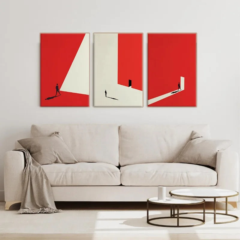 toile d'art abstraite géométrique contemporaine rouge minimaliste sans cadre décoration maison salon