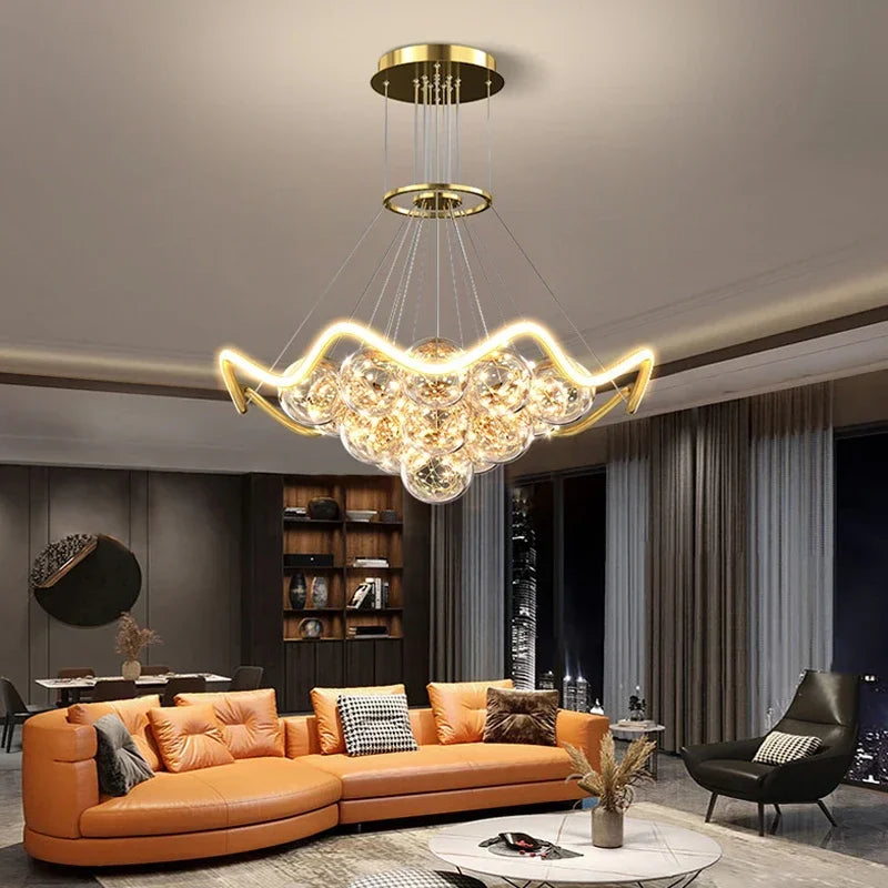 lustres led modernes or transparents sphères ondulees contemporains chambre salon