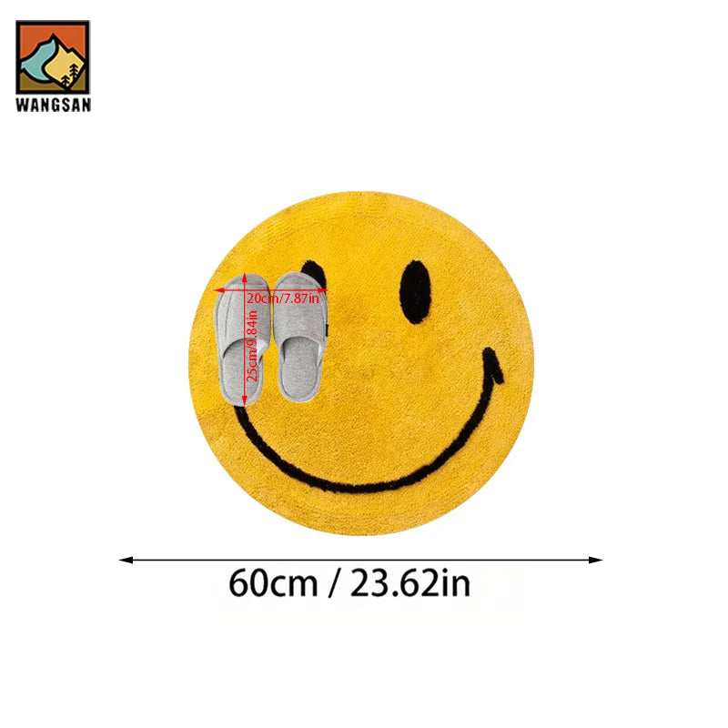 tapis rond visage souriant jaune noir décoration intérieur enfant antidérapant polyester PVC