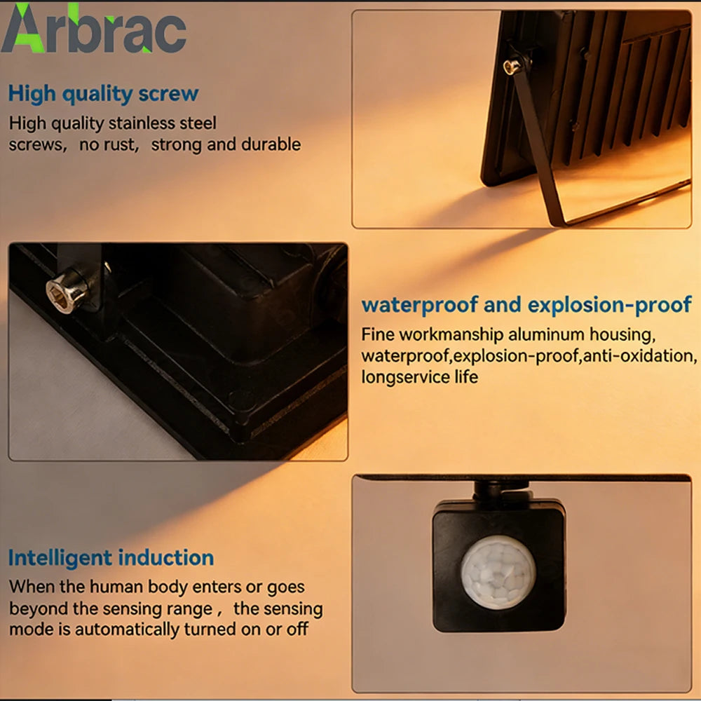 projecteur led motion sensor capteur mouvement lumière froide chaude ip66 étanche moderne extérieur jardinôtel