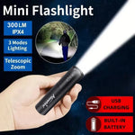 lampe torche rechargeable led zoom compact moderne noir éclairage intense stroboscopique camping randonnéeurgenceextérieur