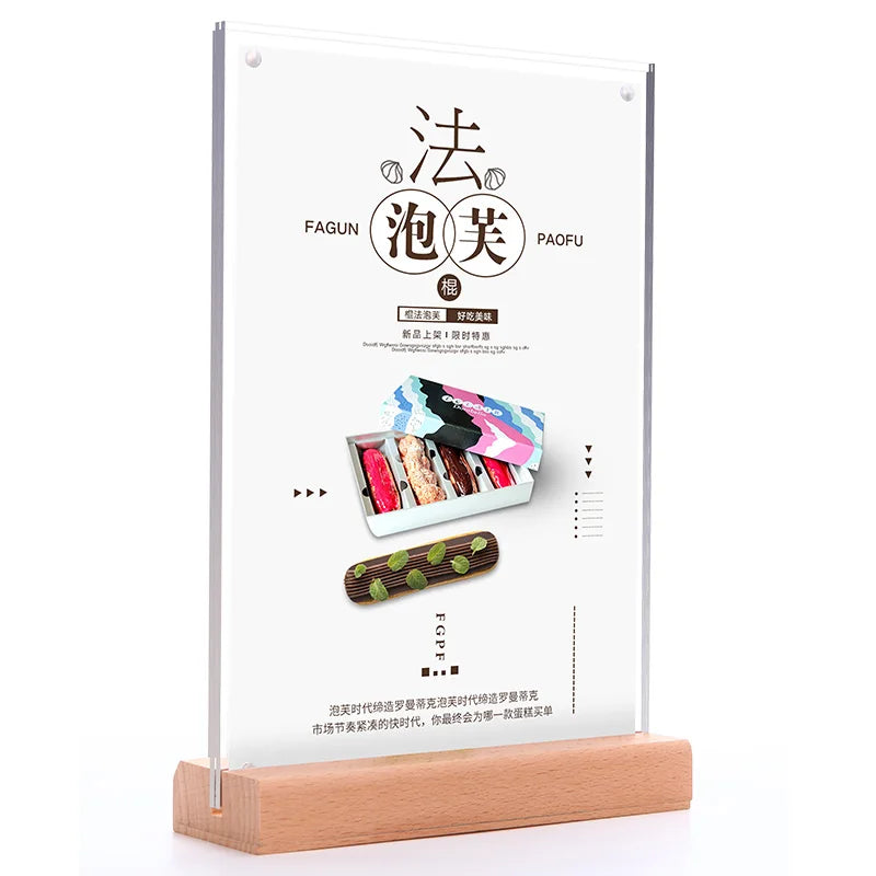 support carte table acrylique transparent base bois clips restaurant