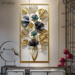 Décoration murale feuille de ginkgo en métal gris clair style chinois