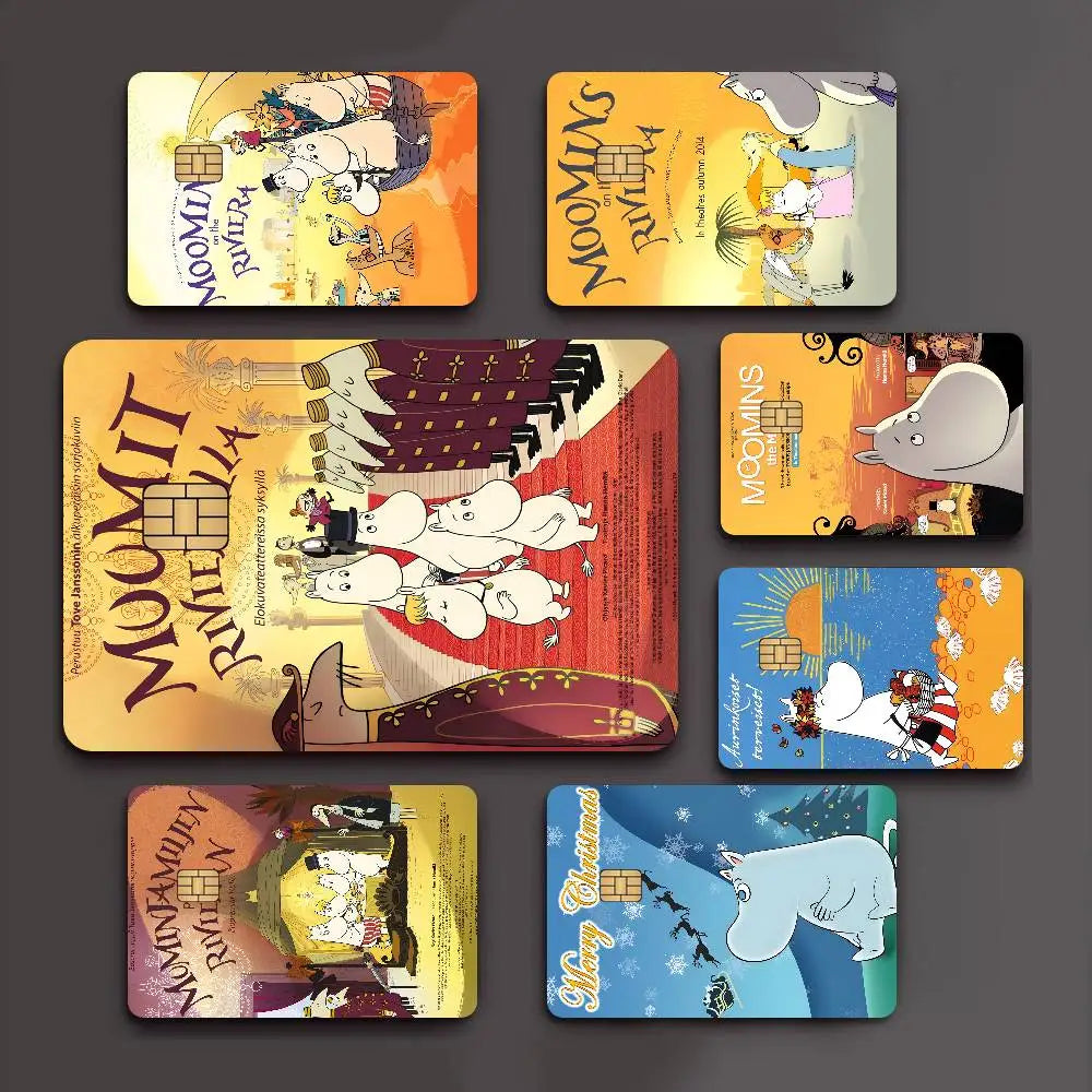 autocollants dessin animé moomins riviera carte bancaire réutilisable waterproof orange illustration classique