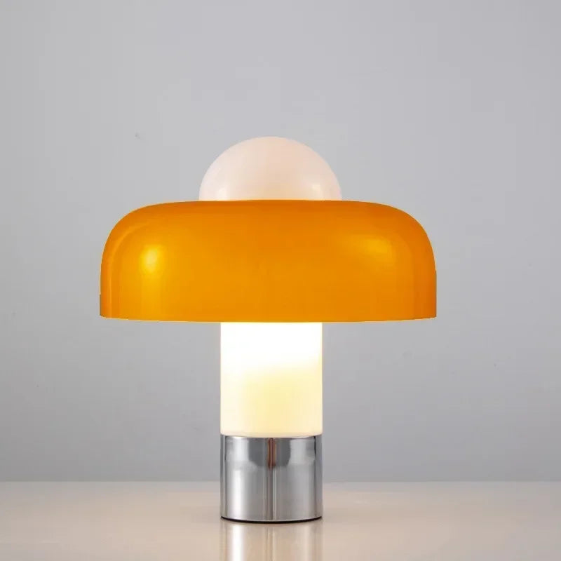 lampe table moderne orange ampoule led e14 cable électrique blanc argent mat