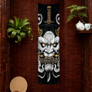 serviette bain art traditionnel japonais masque doré moderne noir blanc or
