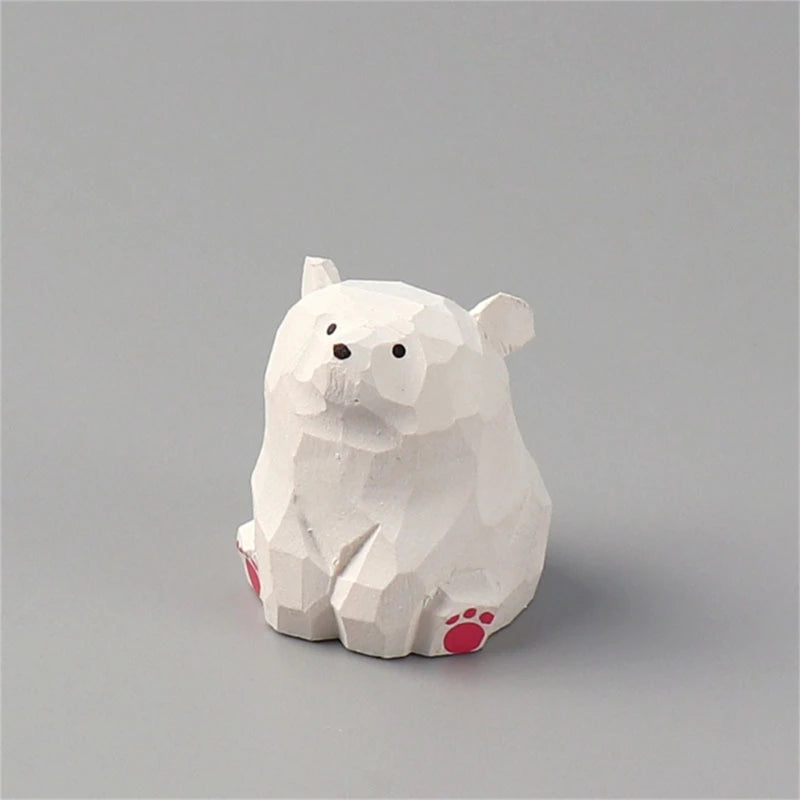 statue animale bois figurine bleu rose motif floral minimaliste yeux stylisés petite deco