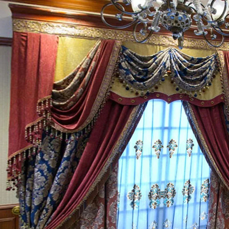 rideaux baroques opaques voilage transparent motifs floraux boucles apparentes salon chambre coucher