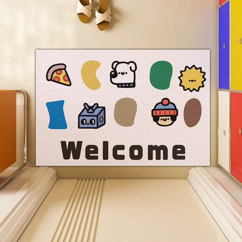 tapis d'accueil antidérapant moderne dessins animés lettres bienvenue couleurs vives entrée porteextérieur