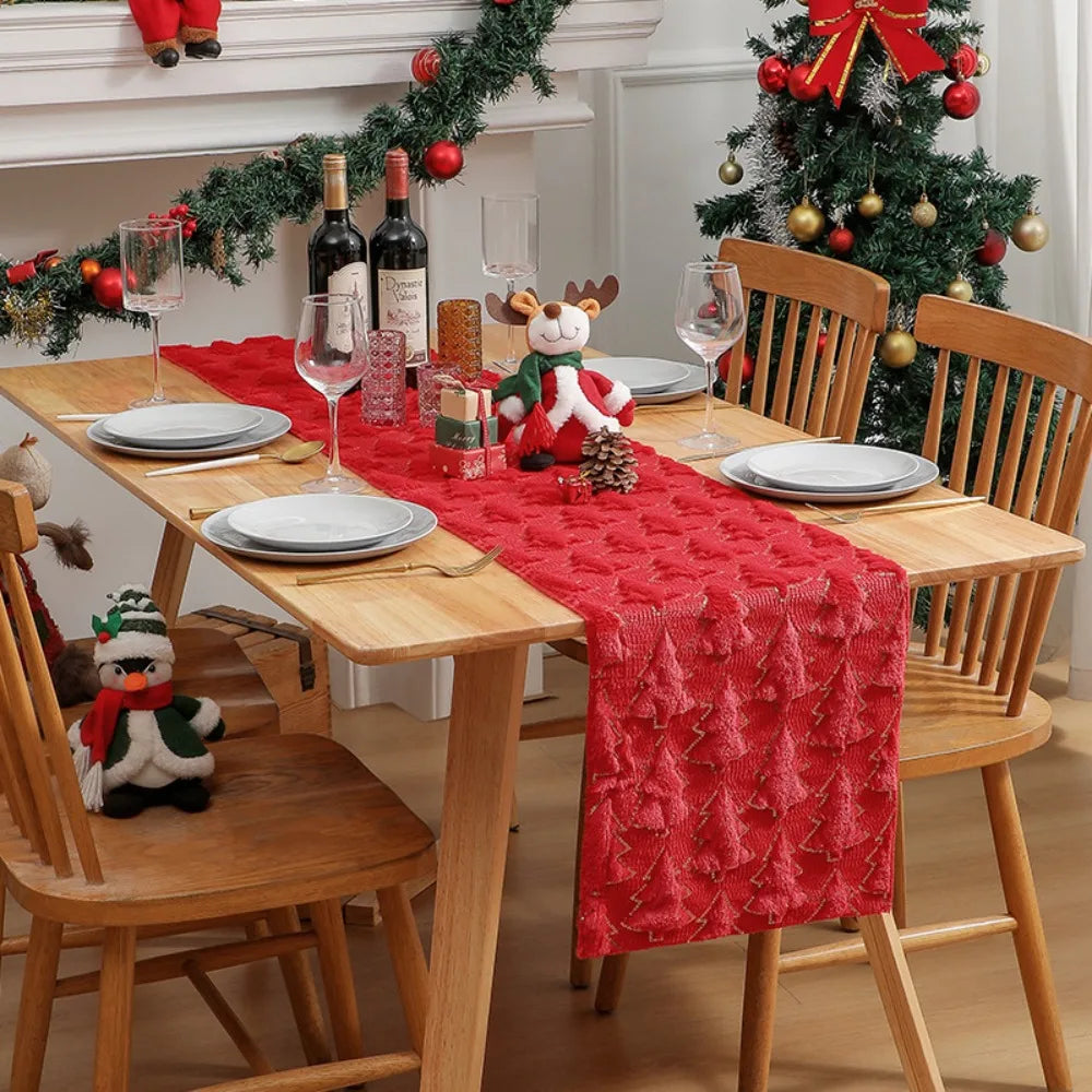 chaise table arbre noël vert rouge tissage relief festive décoration décembre événement