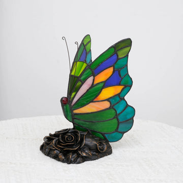 lampe table tiffany papillon floral verte bleue opacité vitrail artisanal chambre