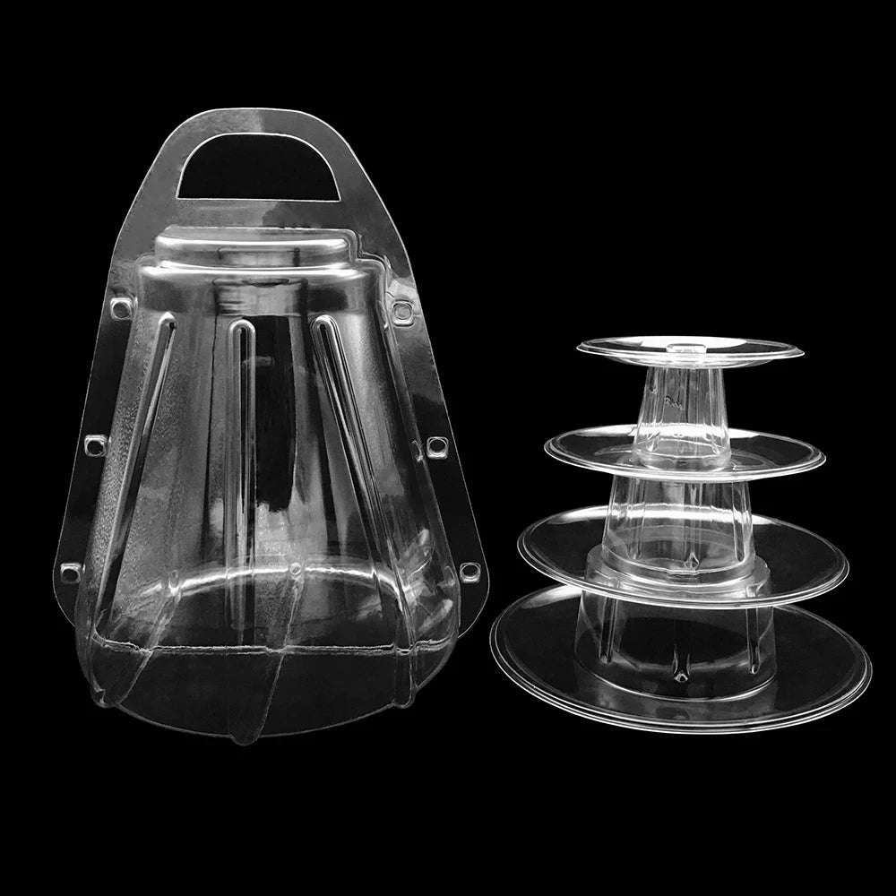 présentoir macarons plastique transparent moderne élégants socle trois niveaux cloche anse