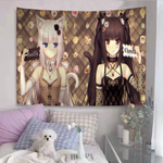 tapisserie graphique anime personnages dessins animés rose vert blanc illustration animaux mignons moderne