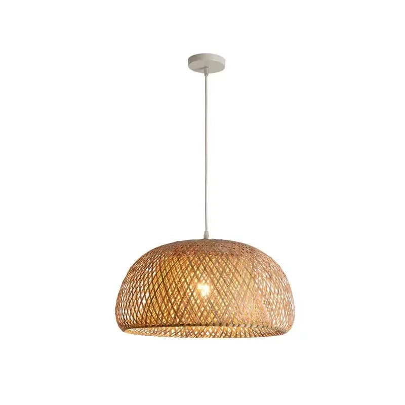 suspension lumineuse tissage bambou naturel moderne rustique 26cm opacité câble noir