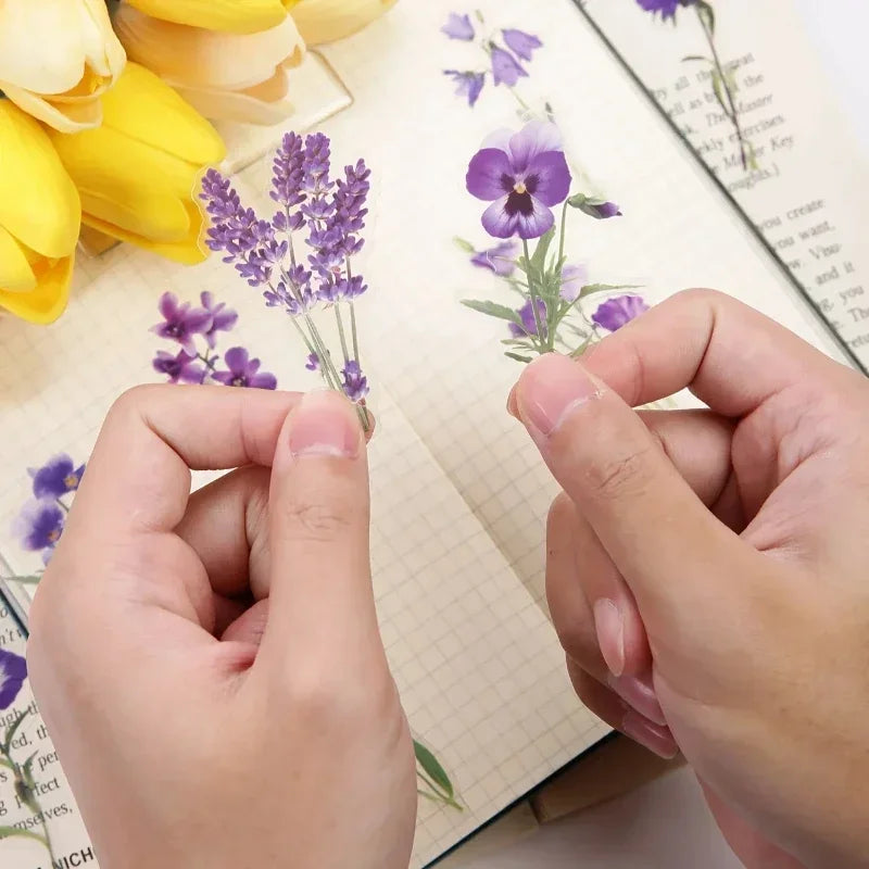 autocollants floraux vintage fleurs feuilles violettes jaunes vertes scrapbooking bricolage cartes journaux fournitures adhésives
