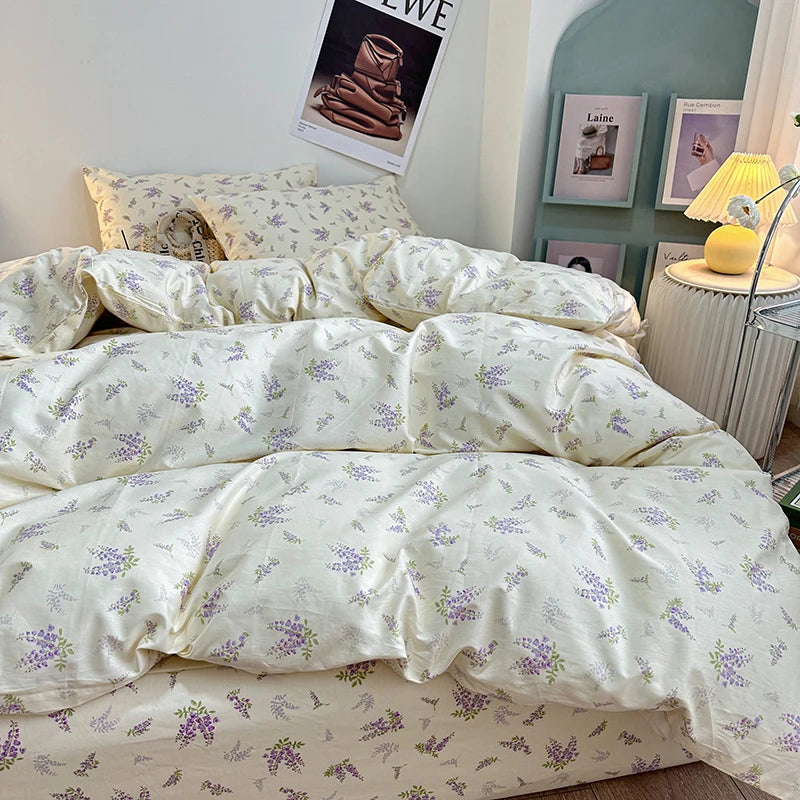 Parure de lit fleurie jaune avec housse de couette et taie